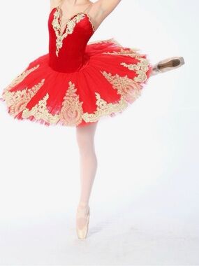 Red Ballet Tutu Skirt with Gold Appliqué